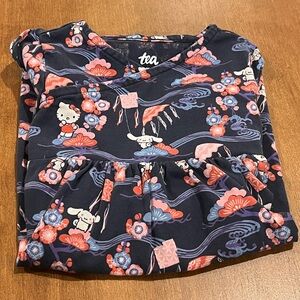Tea Collection Navy, Coral, and Pink Hello Kitty and Friends Kids Dress, Size 2